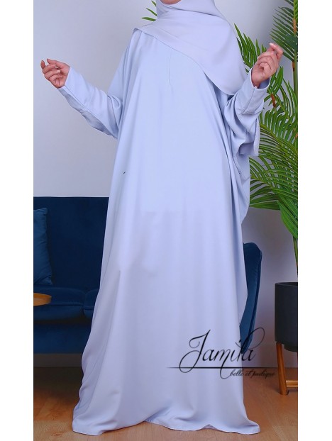Abaya Papillon Bleu Grisé - Jamilla - Tissu Microfibre