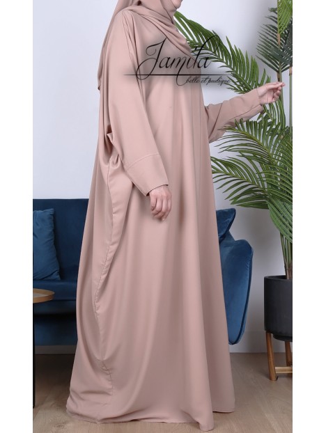 Abaya Papillon Taupe Rosé - Jamilla - Tissu Microfibre