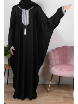 Amira de Dubaï Noire AU Fil Blanc - Abaya De Dubaï